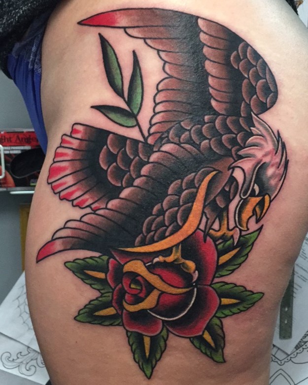 Eagle and rose tattoo by Chris Devine – 1920 Tattoo